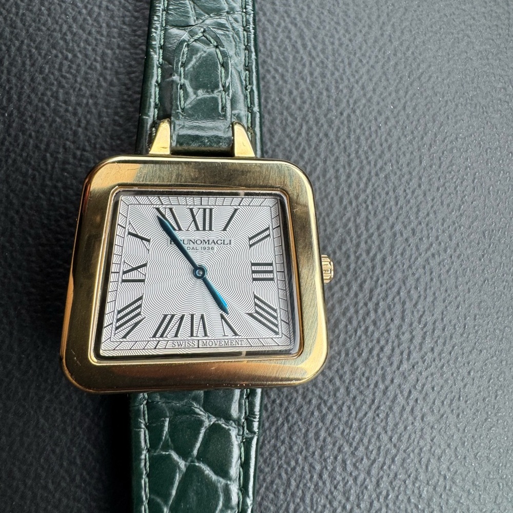 Gold and Green Leather Strap Watch
